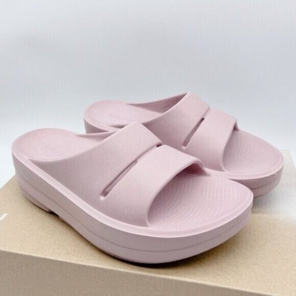 OOFOS OOmega OOahh Flip Flop Platform Waterproof Stardust Pink Women US 10 EU 41 - Picture 3 of 11